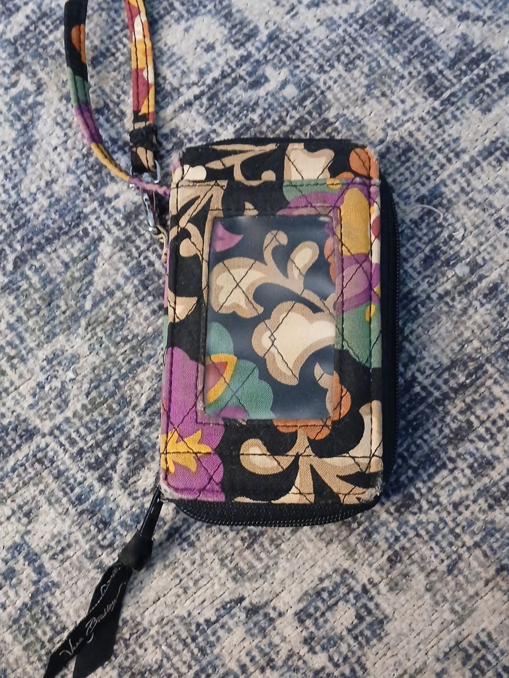 Vera Bradley Floral Quilted Wristlet Wallet in Black, Purple, Green, Yellow